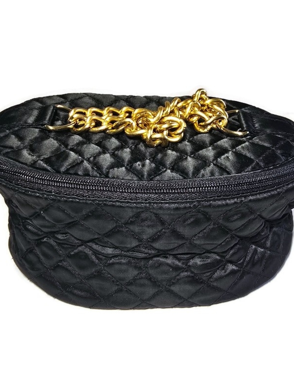 Lancome Black Quilted Cosmetic Case with Gold Chain Accent